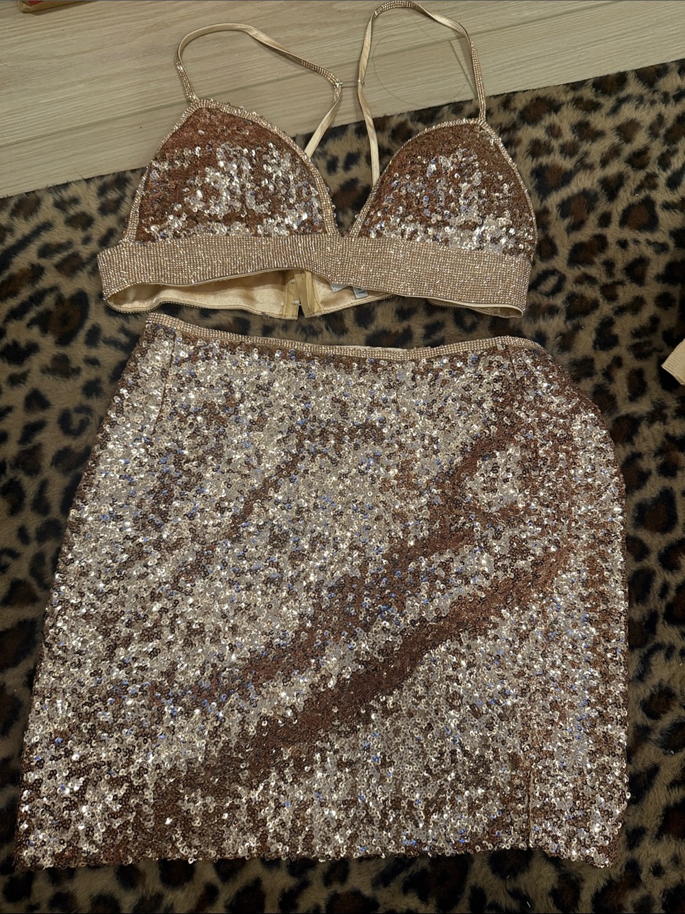 Fashion Nova Sequin Mini Skirt in Champagne Gold